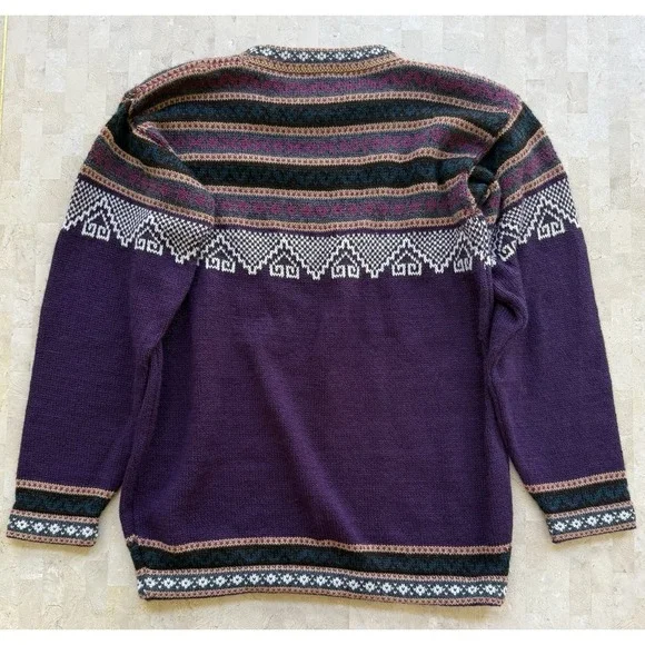 Jahuari Peruvian 100% Alpaca Fair Isle Purple Sweater Peru Outdoor Size M? - Picture 5 of 6